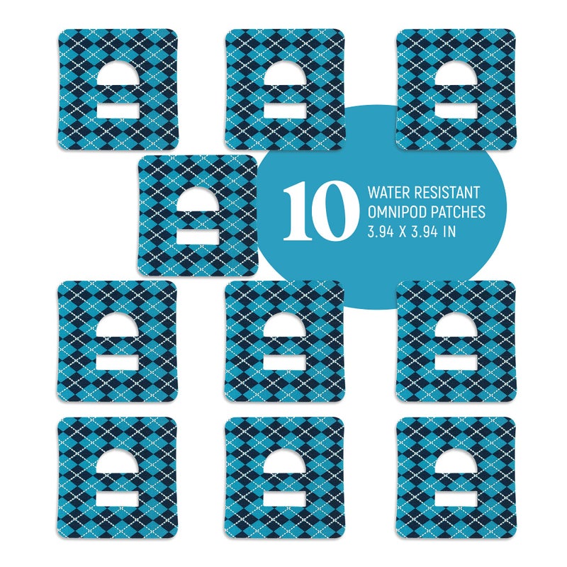 RockaDex Omnipod overtape Adhesive Patch, Extra Secure & Water Resistant. (Argyle Blue) - Image 1